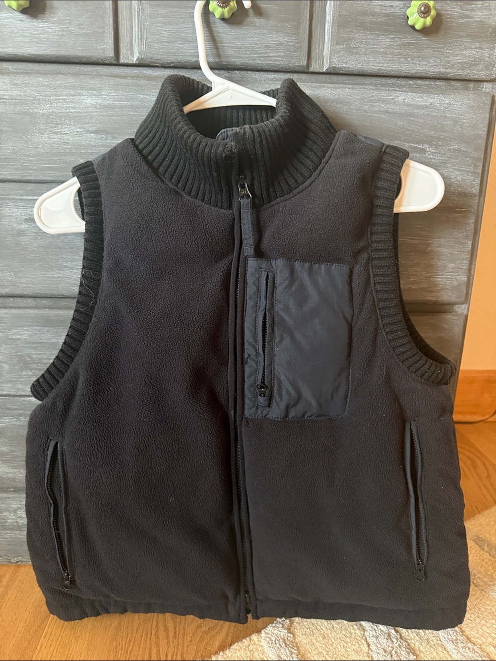 Sweaty Betty Black Fleece Vest with Ribbed Collar